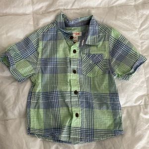 Janie and Jack button down short sleeve shirt in green and blue